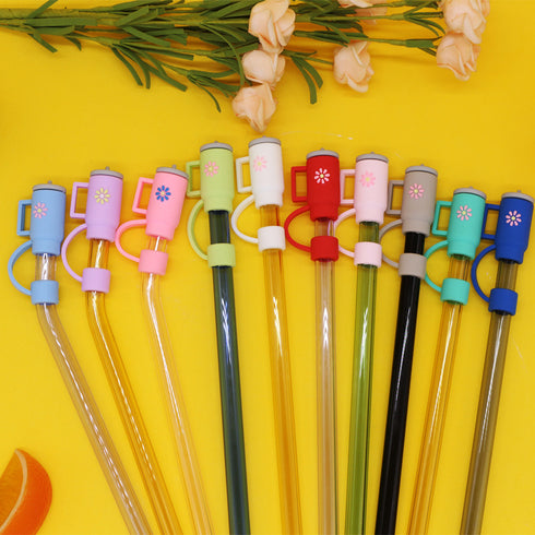 Silicone Straw Covers Cap with Tumbler 10mm Cute Tumbler Straw Toppers for Tumblers, Dust-Proof Drinking Straw Caps for Reusable Straws Tips